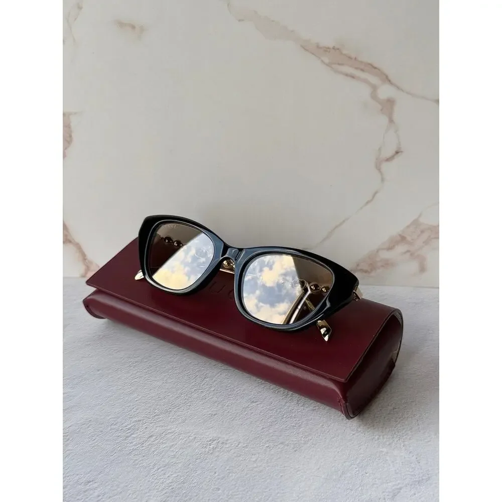 NEW Gucci GG1968S Black Mirror Pearl Cat Eye Sunglasses $665